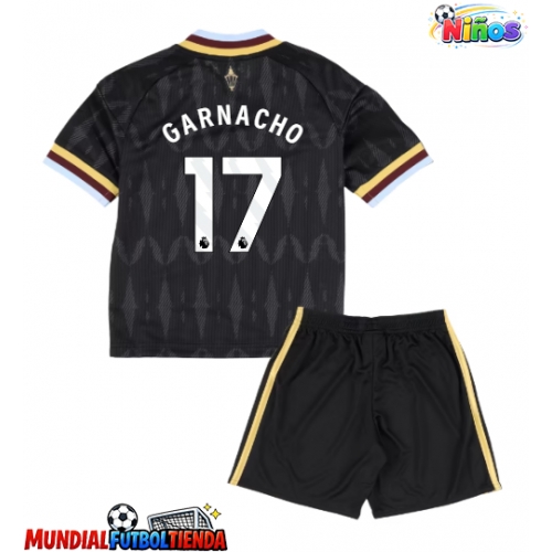 Camiseta Aston Villa Alejandro Garnacho #17 Segunda Equipación Replica 2026-27 para niños mangas cortas (+ Pantalones cortos)